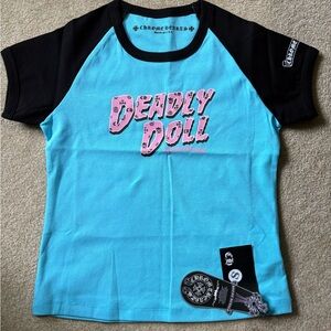 *replica* Chrome Hearts Deadly Doll T-Shirt Blue Black Size Small New With Tags